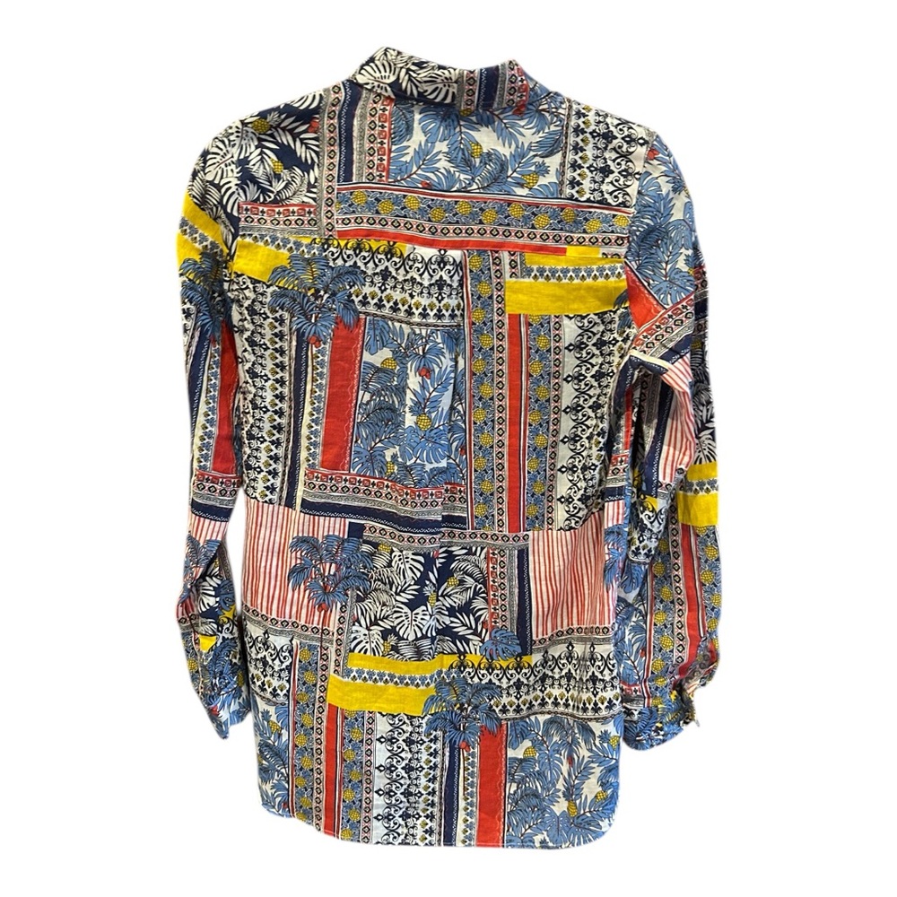 J Mclaughlin Britt Linen Blouse Patchwork Print Xs - image 5